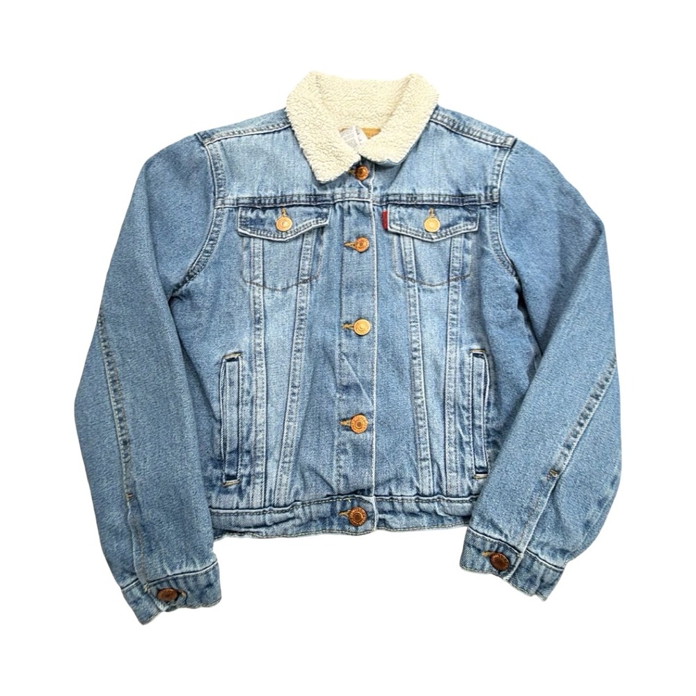 Levi's Denim Jacket Youth L Blue Sherpa Lined Trucker‎ Jacket Classic Rugged